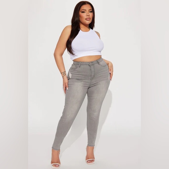 Fashion Nova Denim - Beacon Booty Lifting Ripped High Rise Stretch Skinny Jeans Grey